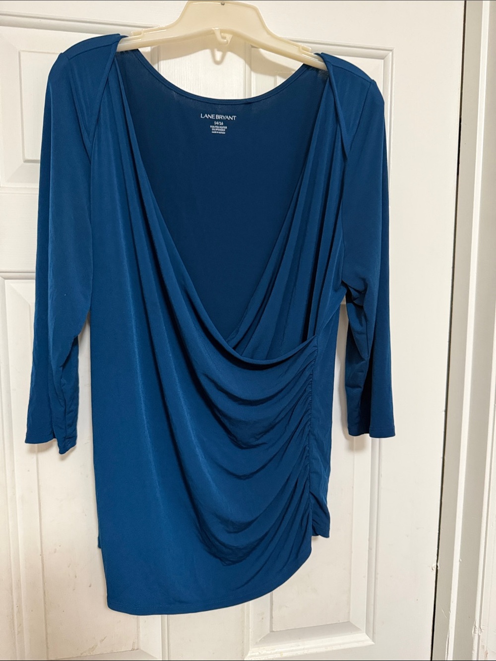Lane Bryant Teal Draped Cowl Neck Long Sleeve Top